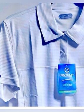 Plus Size 2X ON TOUR White/Silver Stripe Golf Polo 🌟Host Pick 🌟
